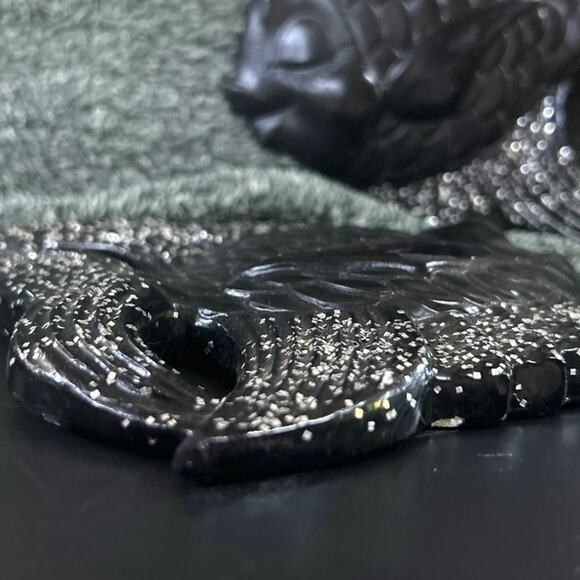 1954 Miller Studios Chalkware Kissing Fish Plaster Black and Sparkly MCM - Picture 13 of 14